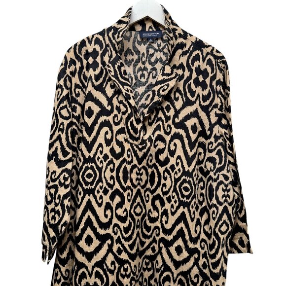 JONES NY Linen Top Plus Size 3X Black Tan Ikat Womens Tunic - Picture 5 of 10